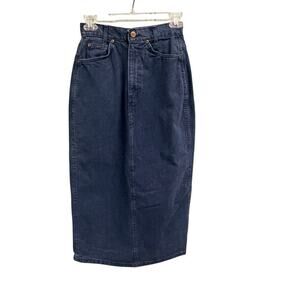 Vintage 70s 80s Chic High Rise Denim Skirt Size 0 25" Waist Midi Made in USA